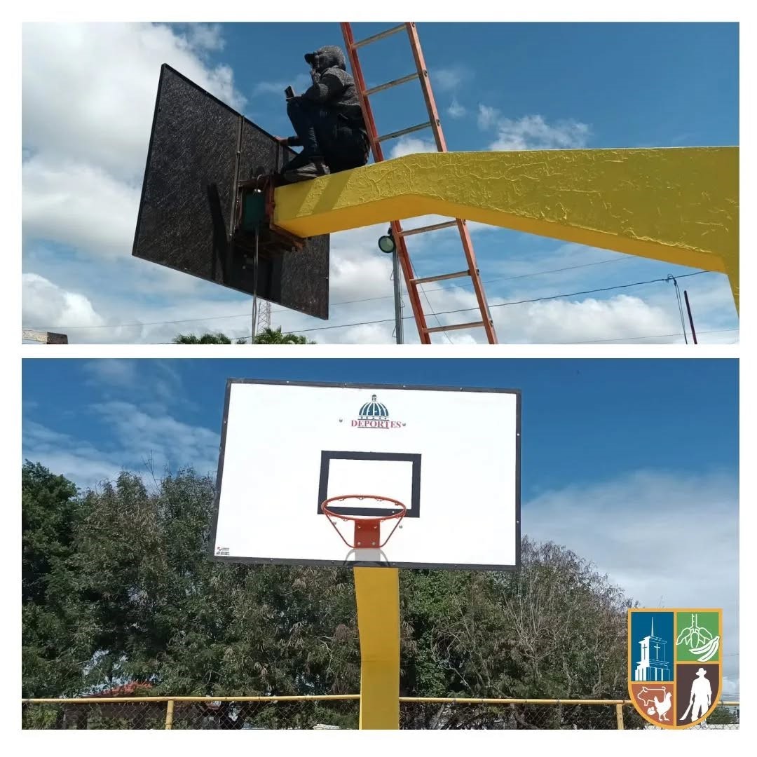Instalación de nuevos tableros en la cancha municipal de Cayetano Germosén.